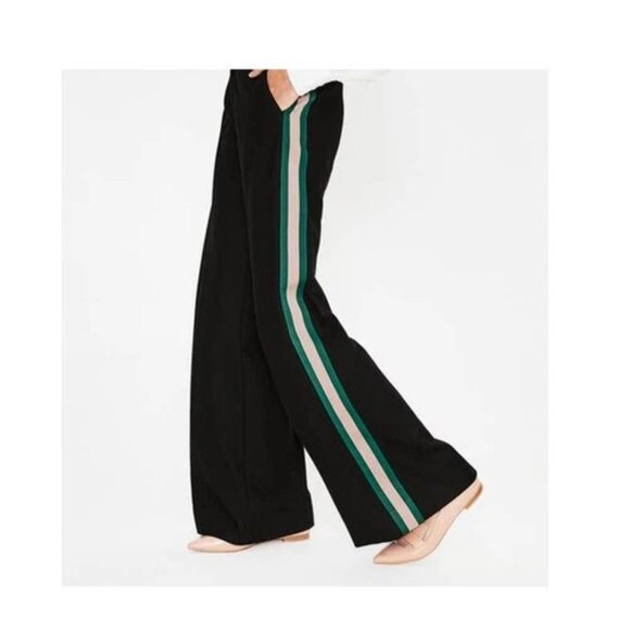 Boden Pants - Boden Black Sherborne Wide Leg Wool Trousers Green & Pink Stripe US 14L UK 18L